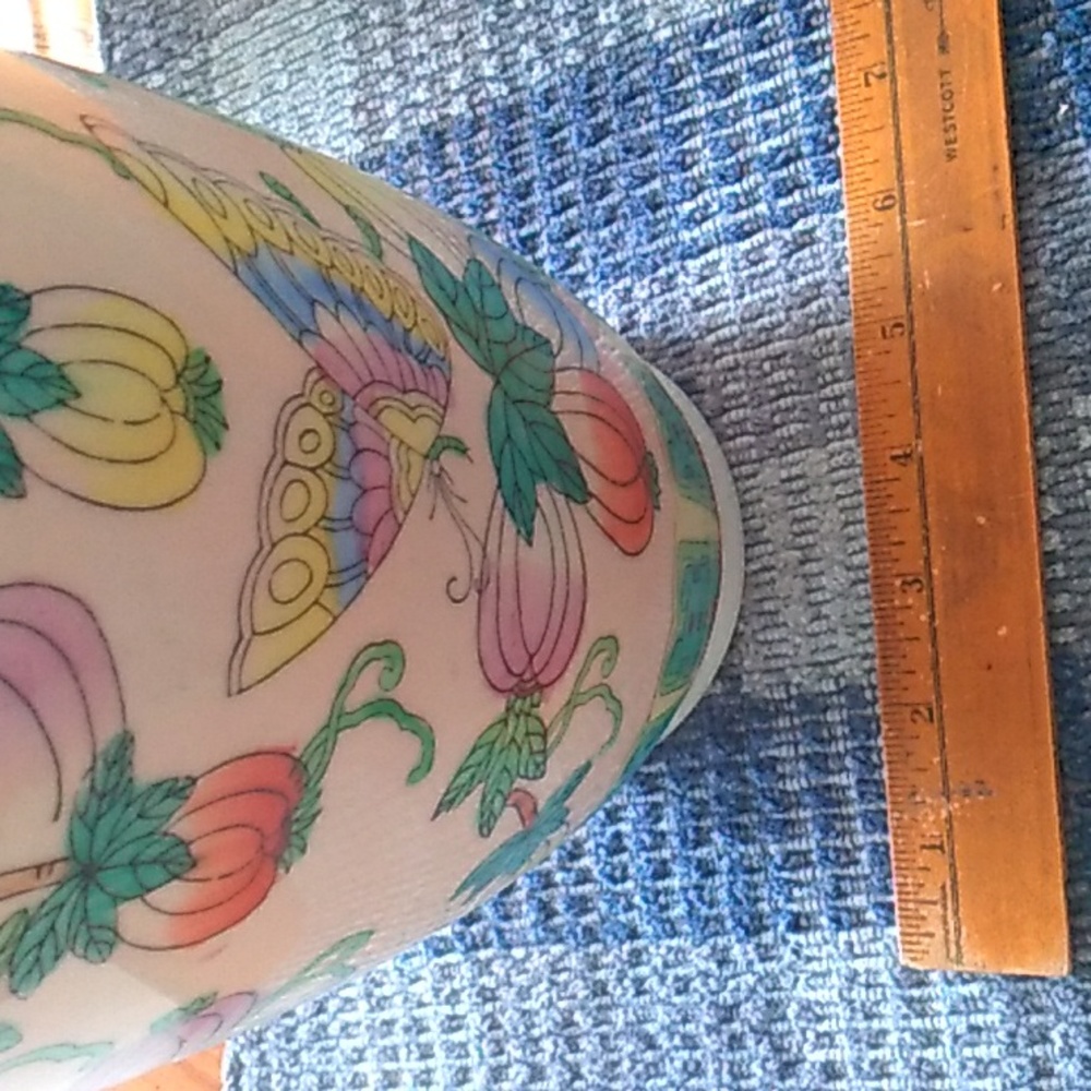🦋 VASE BUTTERFLIES HAND PAINTED LARGE ASIAN STYLE URN VASE  15" - Picture 5 of 16